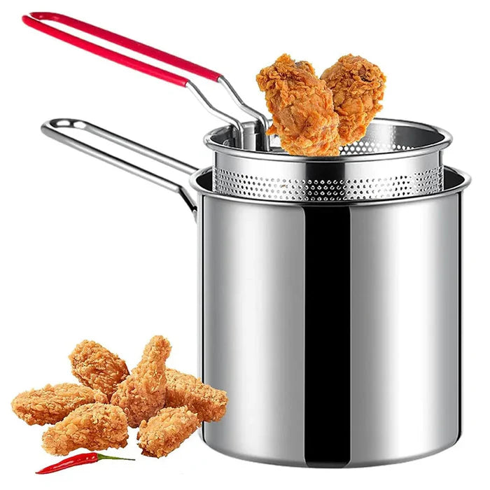 lStainless Steel Deep Fryer Pot with Strainer – Heavy-Duty Frying Pan for Home Kitchen Use – 1200ML Oil Capacity