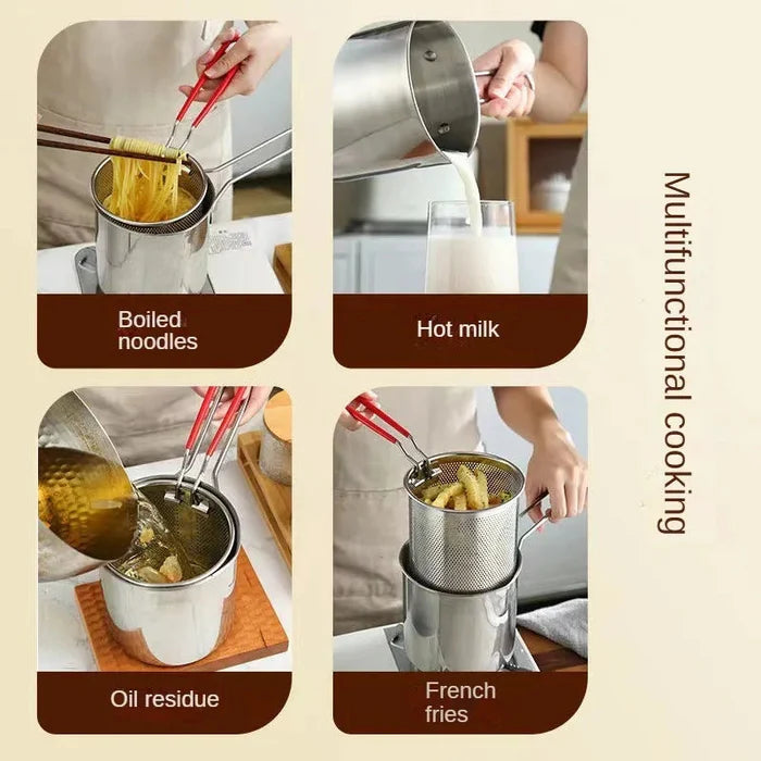 lStainless Steel Deep Fryer Pot with Strainer – Heavy-Duty Frying Pan for Home Kitchen Use – 1200ML Oil Capacity