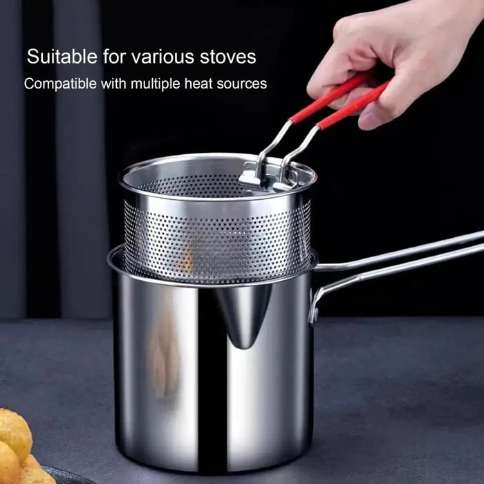 lStainless Steel Deep Fryer Pot with Strainer – Heavy-Duty Frying Pan for Home Kitchen Use – 1200ML Oil Capacity