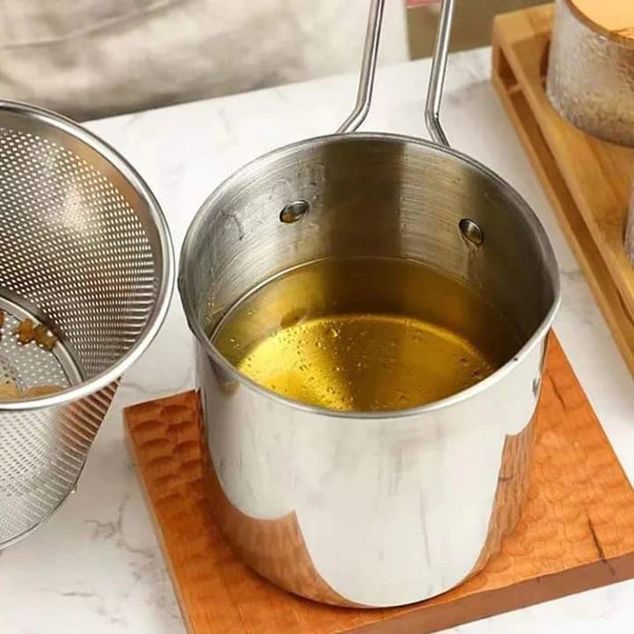 lStainless Steel Deep Fryer Pot with Strainer – Heavy-Duty Frying Pan for Home Kitchen Use – 1200ML Oil Capacity