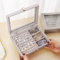 Mistico Velvet Carrying Case with Glass Cover Jewelry Ring Display Box Tray Holder Storage Box Organizer Earrings Bracelet Showcase