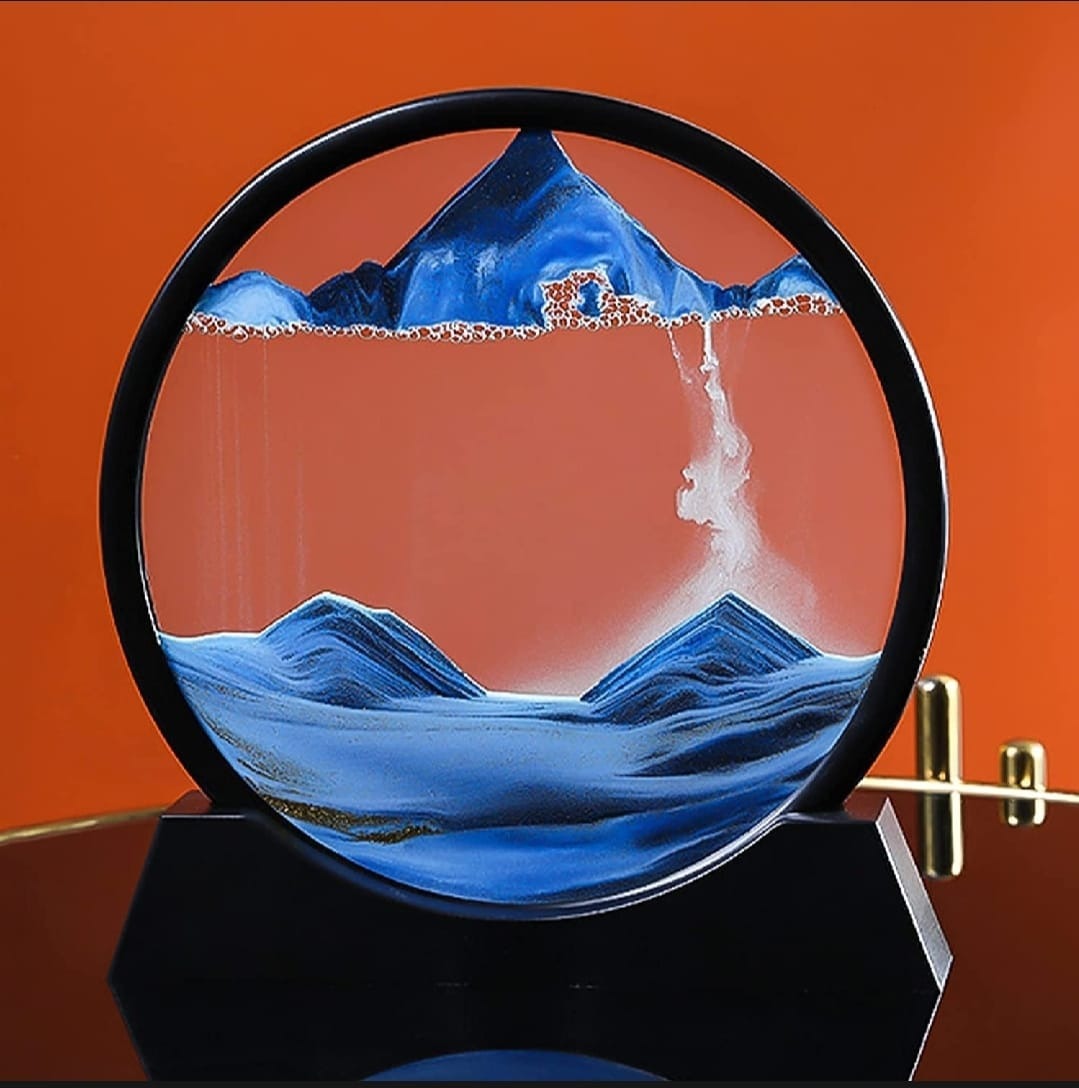 3D Moving Sand Mountain Lamp With Stand - Sandscape Painting - Moving Sand Art - Showpiece - Home Decoration ( Random Color)