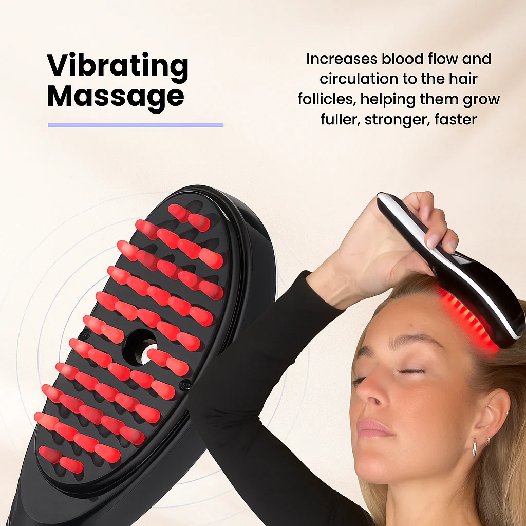 Electric Massage Comb – Blue & Red Light Therapy, Vibration Brush, Spray & Negative Ion Scalp Massager (Rechargeable