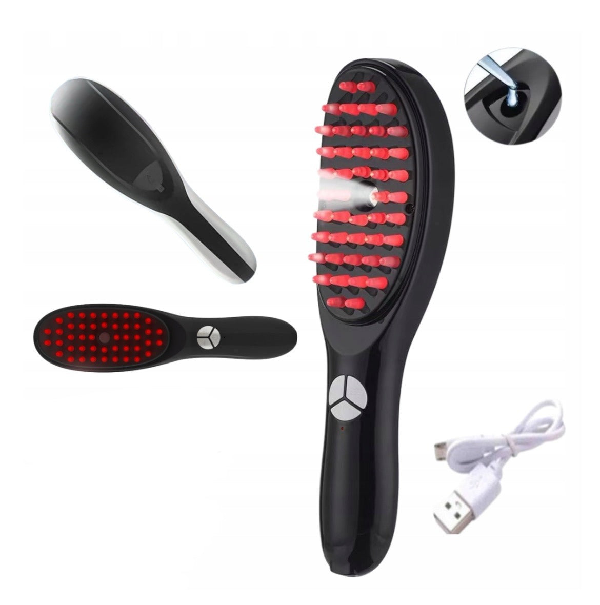 Electric Massage Comb – Blue & Red Light Therapy, Vibration Brush, Spray & Negative Ion Scalp Massager (Rechargeable