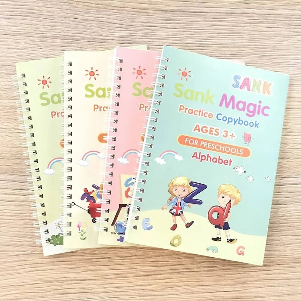 Sank Magic Practice Copybook | 4 Packs Reusable Writing Book | Disappearing Ink Pen | Number Tracing for Kids | 8 Pages