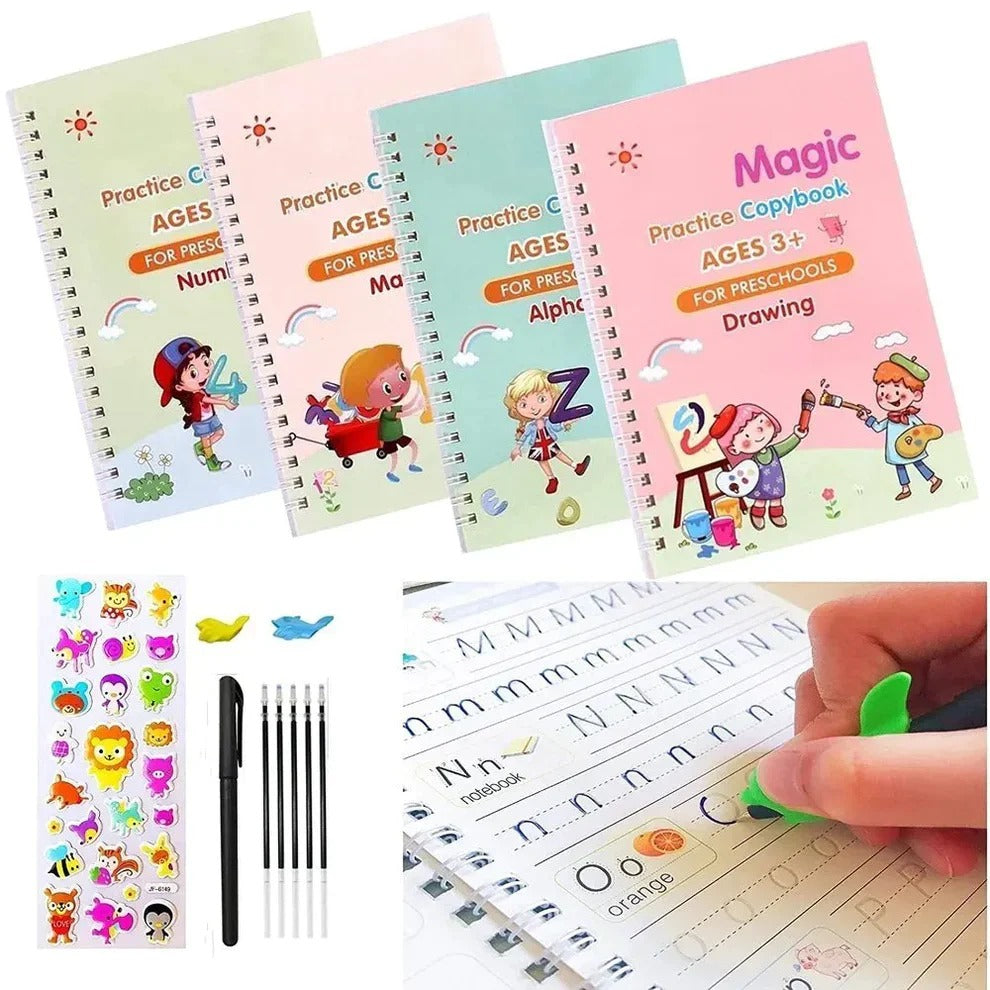Sank Magic Practice Copybook | 4 Packs Reusable Writing Book | Disappearing Ink Pen | Number Tracing for Kids | 8 Pages