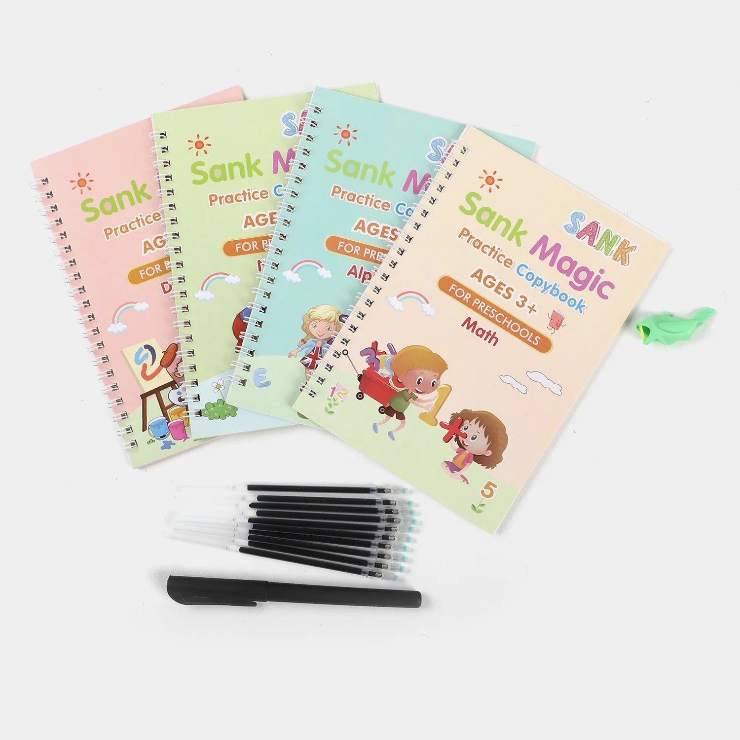 Sank Magic Practice Copybook | 4 Packs Reusable Writing Book | Disappearing Ink Pen | Number Tracing for Kids | 8 Pages