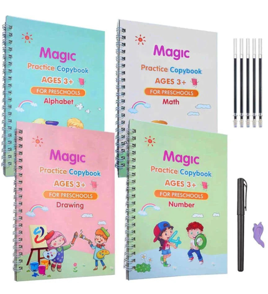 Sank Magic Practice Copybook | 4 Packs Reusable Writing Book | Disappearing Ink Pen | Number Tracing for Kids | 8 Pages