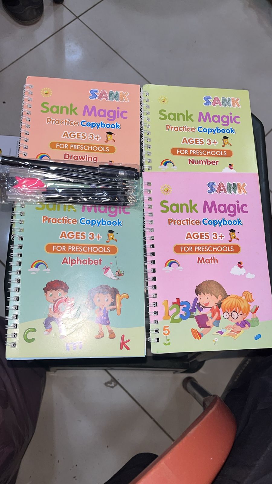 Sank Magic Practice Copybook | 4 Packs Reusable Writing Book | Disappearing Ink Pen | Number Tracing for Kids | 8 Pages