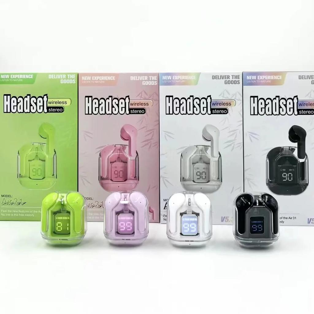 Air 31 Wireless Earbuds with Transparent Crystal Case, Bluetooth 5.3, Type-C Charging (Random Color)