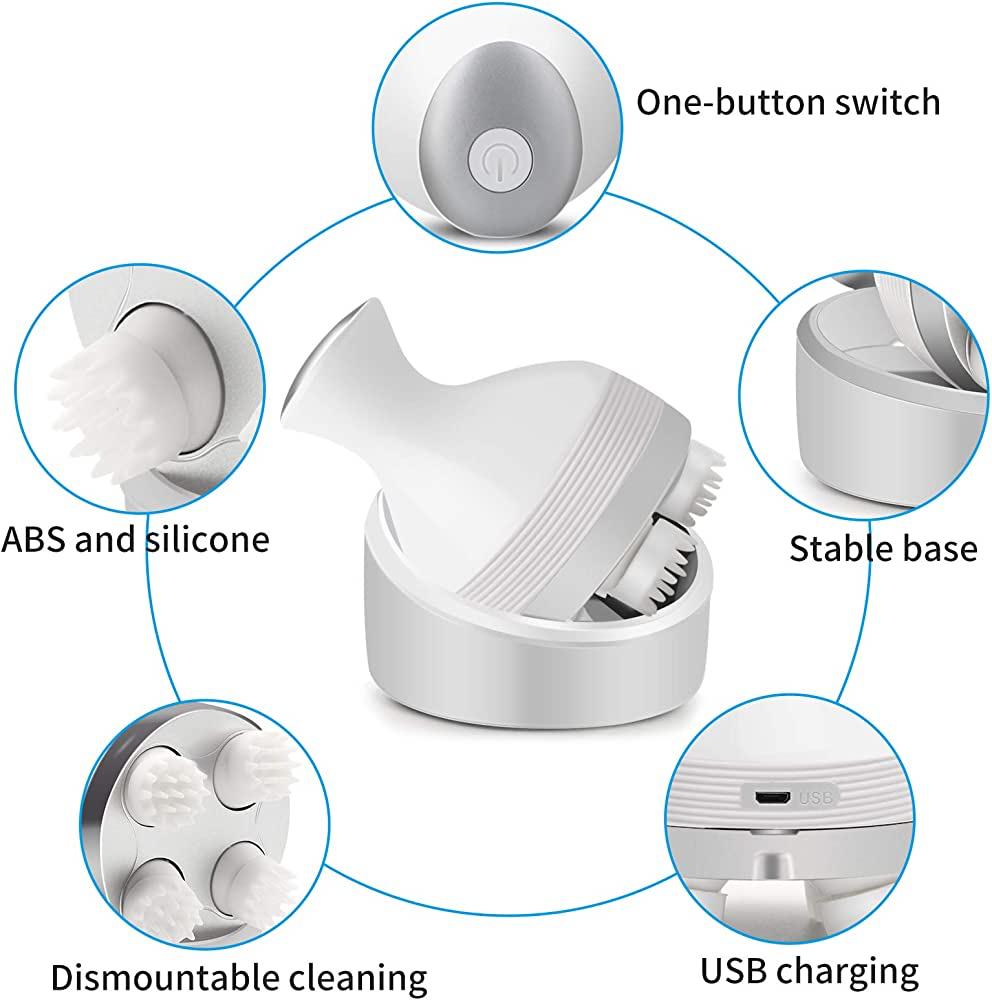 Electric Scalp Massager with 4 Tissue Kneading Nodes – Waterproof Handheld Head & Full Body Massager for Stress Relief