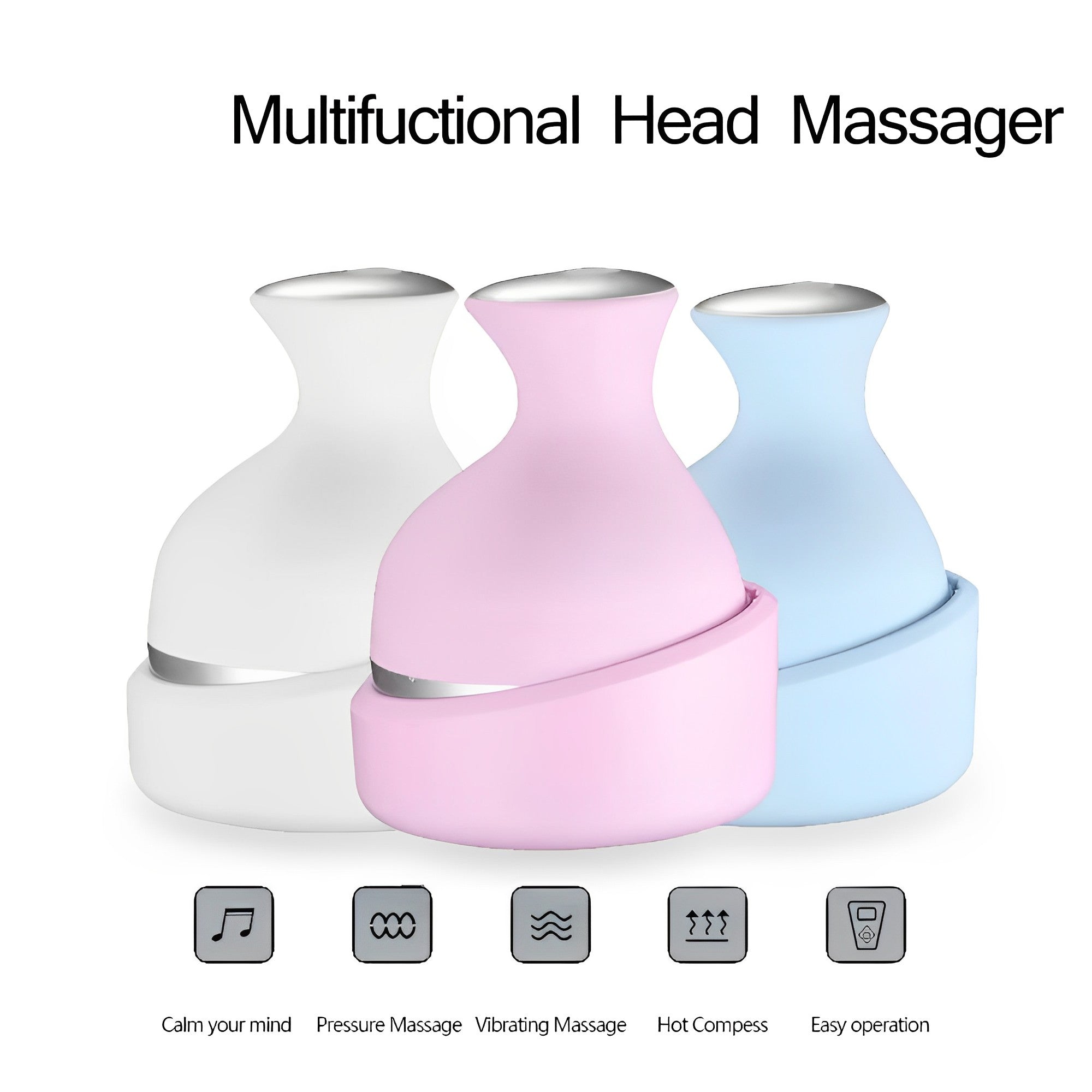 Electric Scalp Massager with 4 Tissue Kneading Nodes – Waterproof Handheld Head & Full Body Massager for Stress Relief